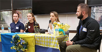 Internationals from Ukraine, Georgia, Russia, and Belatus participate in panel discussion about the war in Ukraine.